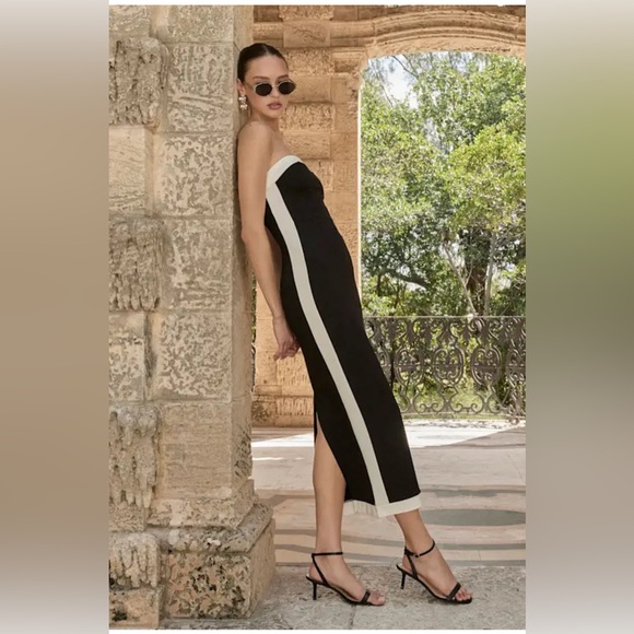 New Lulus Impressive Edge Black Color Block Strapless Midi Dress Size Large - Picture 2 of 5